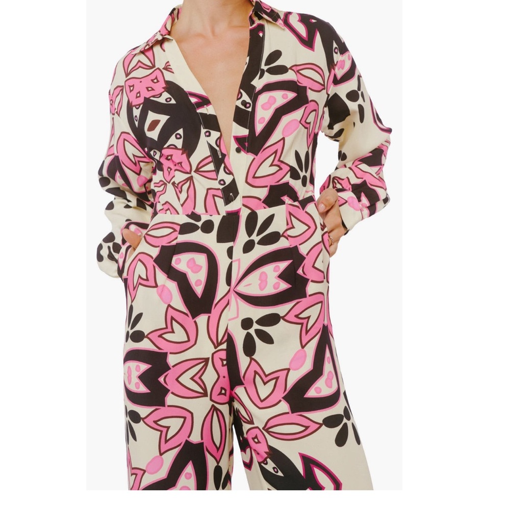 CIEBON Harper abstracVibrant Pink and Black Floral Jumpsuit with Plunging V-Neck